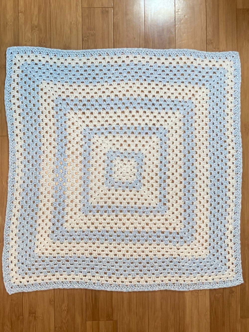 Handmade Crochet Baby Blanket - Cream & Light Blue